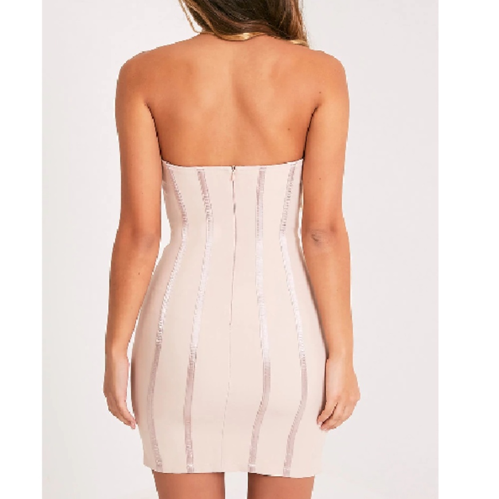ONE LEFT! Nude Premium Boned Lace Up Bodycon Dress - Picture 5 of 8